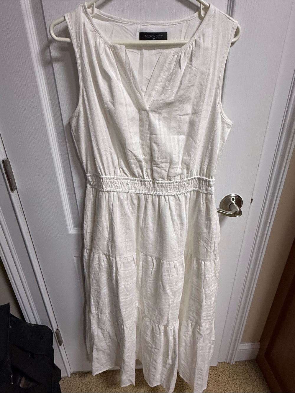 White Sleeveless Tiered Midi Dress